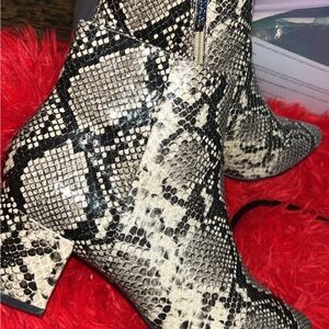 Marc Fisher Black and White Snakeskin Ankle Booties